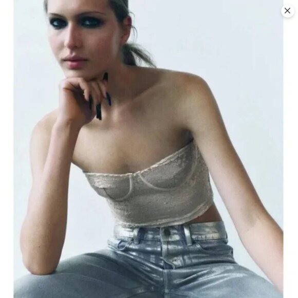 NWT Zara Sequin Bustier Top Size Large - Picture 10 of 10